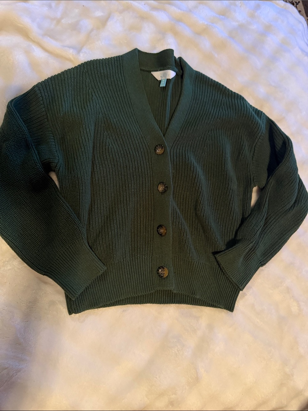 Market & Spruce Dark Green V-Neck Button Cardigan